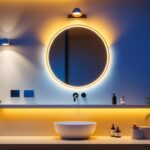 A photograph of a beautifully lit bathroom showcasing a variety of stylish lighting fixtures