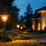A photograph of a beautifully designed outdoor space illuminated by hsn solar lights at dusk