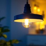 A photograph of a stylish pendant light installed in a modern home setting