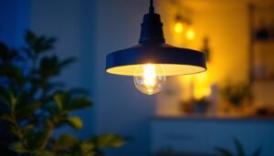 A photograph of a stylish pendant light installed in a modern home setting