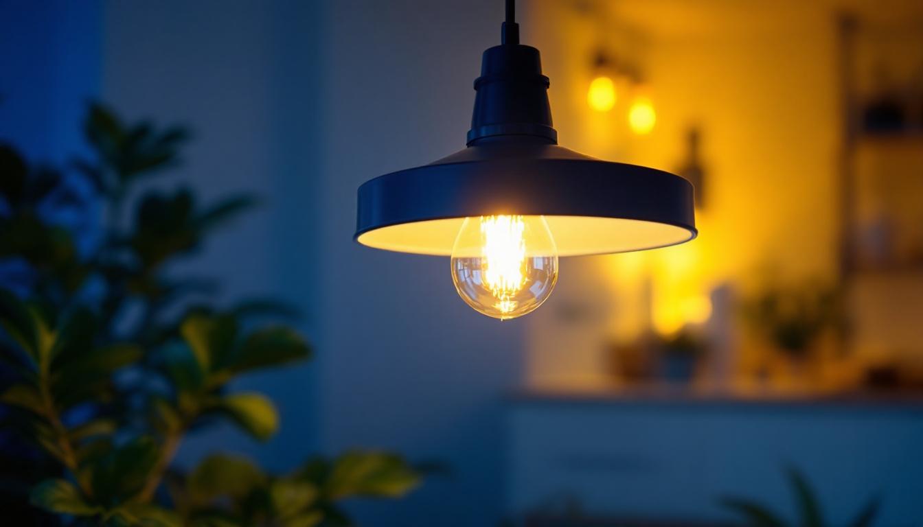 A photograph of a stylish pendant light installed in a modern home setting