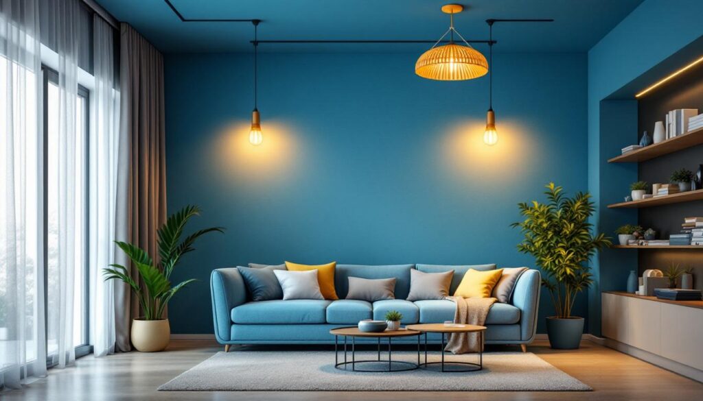 A photograph of a well-lit modern living space showcasing stylish ceiling lights