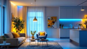 A photograph of a lighting contractor installing vibrant