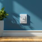 A photograph of a modern switchable wall outlet in a stylish interior setting