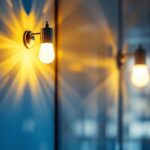 A photograph of a well-lit interior space showcasing a stylish wall-mounted light fixture