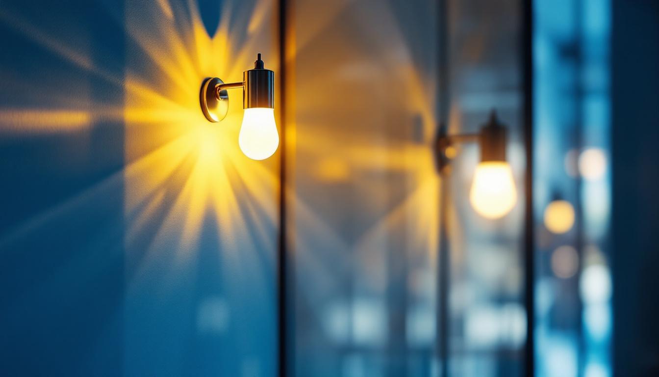 A photograph of a well-lit interior space showcasing a stylish wall-mounted light fixture