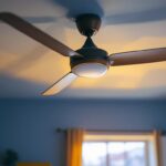 A photograph of a stylish ceiling fan in a well-lit room