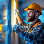 A photograph of a lighting contractor efficiently installing led strip tape in a modern setting