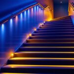 A photograph of a beautifully illuminated staircase featuring stylish led lights