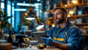 A photograph of a lighting contractor installing or showcasing type c lamps in a modern setting