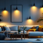 A photograph of a beautifully lit modern living space showcasing various pot lights in different settings