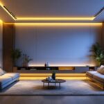 A photograph of a modern living space featuring integrated led lighting
