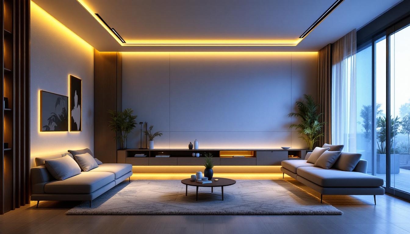 A photograph of a modern living space featuring integrated led lighting