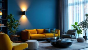 A photograph of a beautifully designed extra large wall sconce illuminated in a stylish interior setting
