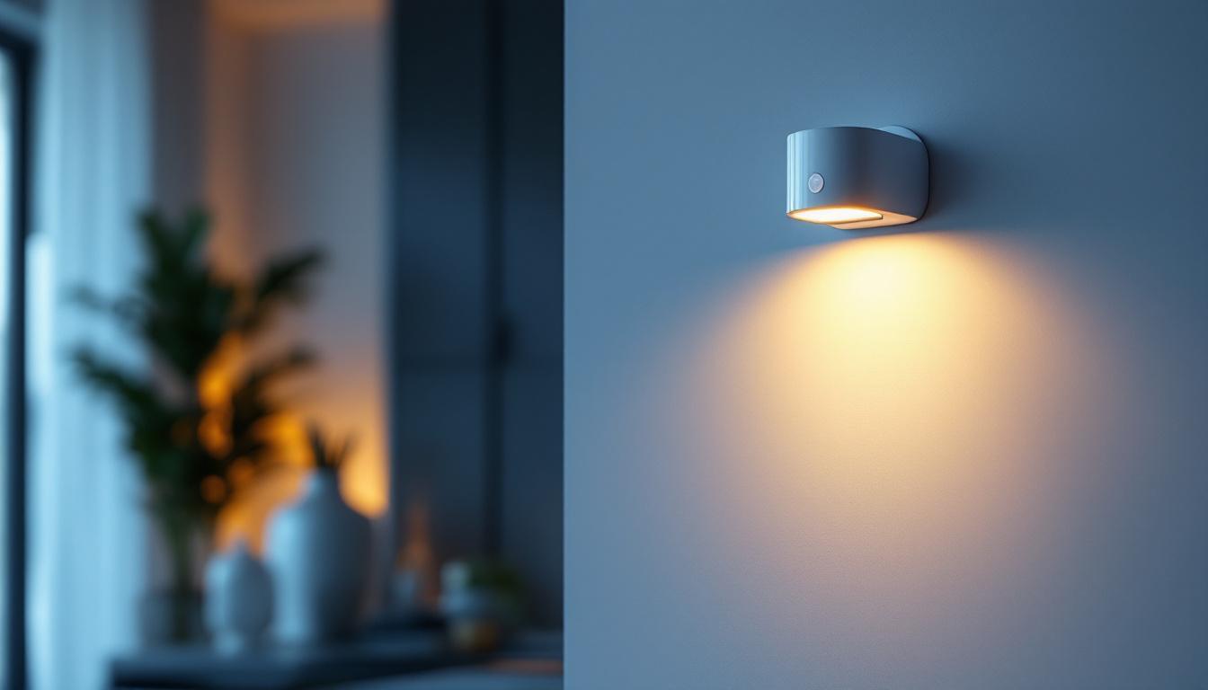 A photograph of a modern led light fixture equipped with a movement sensor