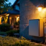 A photograph of a lighting contractor installing an electrical outdoor cover on a residential property