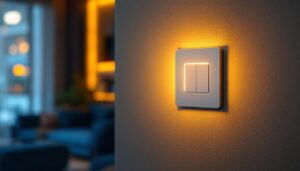 A photograph of a modern led dimming switch in a stylishly designed interior setting