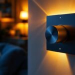 A photograph of a modern dimmer slider switch in action
