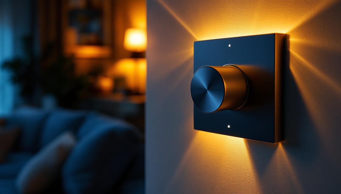 A photograph of a modern dimmer slider switch in action