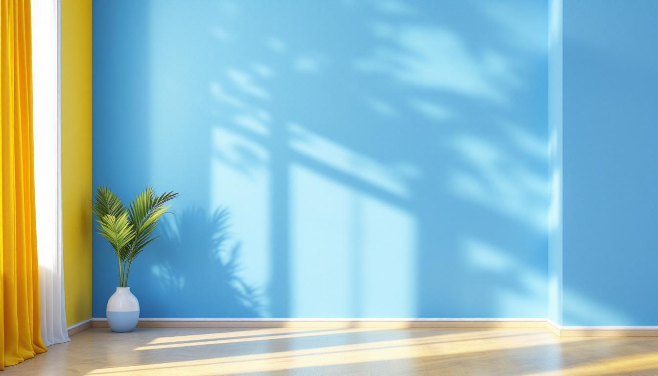 A photograph of a well-lit interior space showcasing various paint colors on the walls