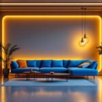 A photograph of a modern lighting installation that seamlessly blends retro design elements with contemporary aesthetics