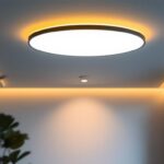 A photograph of a beautifully designed large flush mount light fixture installed in a modern living space