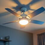 A photograph of a beautifully designed ceiling fan with an integrated light kit installed in a stylish room setting
