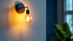 A photograph of a beautifully designed wall sconce lamp in a stylish interior setting