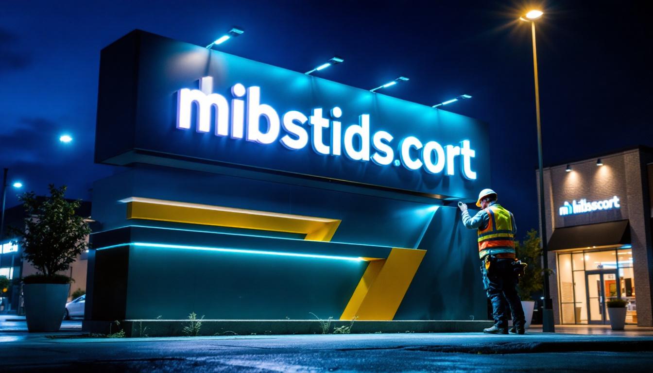 A photograph of capture a photograph of a well-lit monument sign in a commercial setting