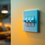A photograph of a three-pole light switch in a stylishly designed interior setting