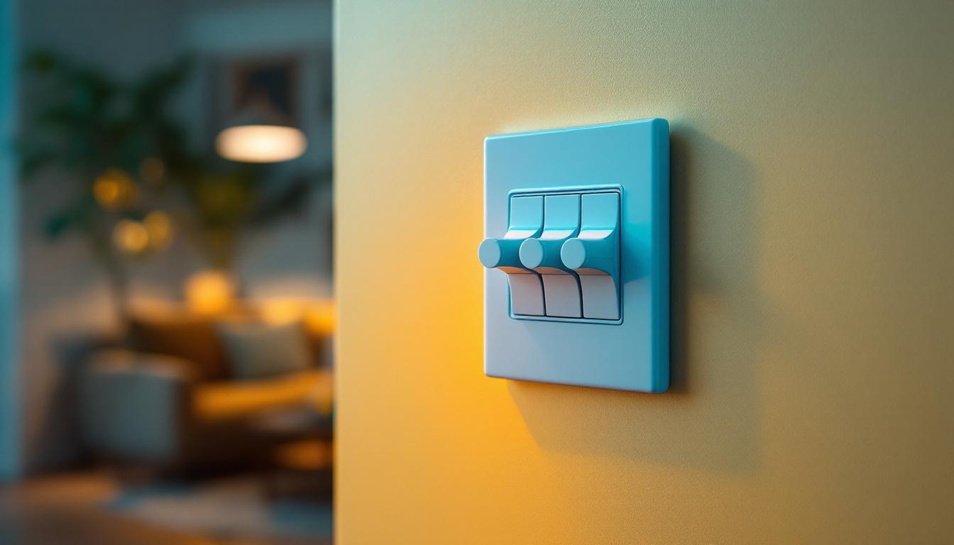 A photograph of a three-pole light switch in a stylishly designed interior setting