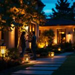 A photograph of a beautifully illuminated outdoor space at dusk