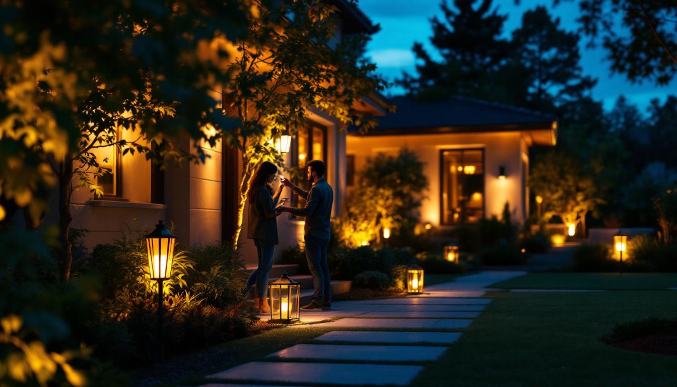 A photograph of a beautifully illuminated outdoor space at dusk