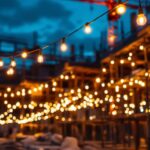 A photograph of a well-lit outdoor construction site at dusk