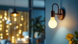 A photograph of a stylishly designed wall-mounted light fixture in a modern interior setting