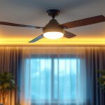 A photograph of a stylishly designed ceiling fan light in a well-lit room