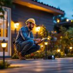 A photograph of a well-lit outdoor space featuring various cheap solar lights