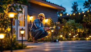 A photograph of a well-lit outdoor space featuring various cheap solar lights
