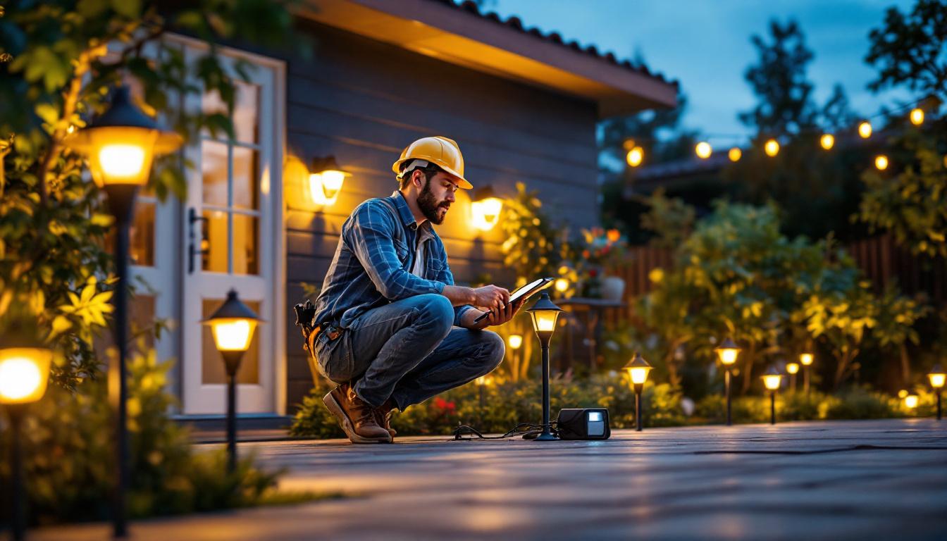 A photograph of a well-lit outdoor space featuring various cheap solar lights