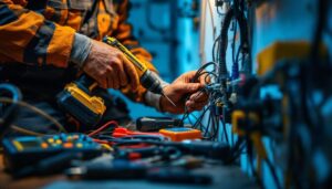 A photograph of capture a photograph of an electrician in action