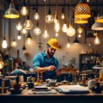 A photograph of a modern lighting contractor at work