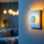 A photograph of a lighting contractor installing a dimmer switch for led bulbs in a modern home setting