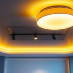 A photograph of a well-designed drop ceiling installation that showcases stylish lighting fixtures and innovative design elements