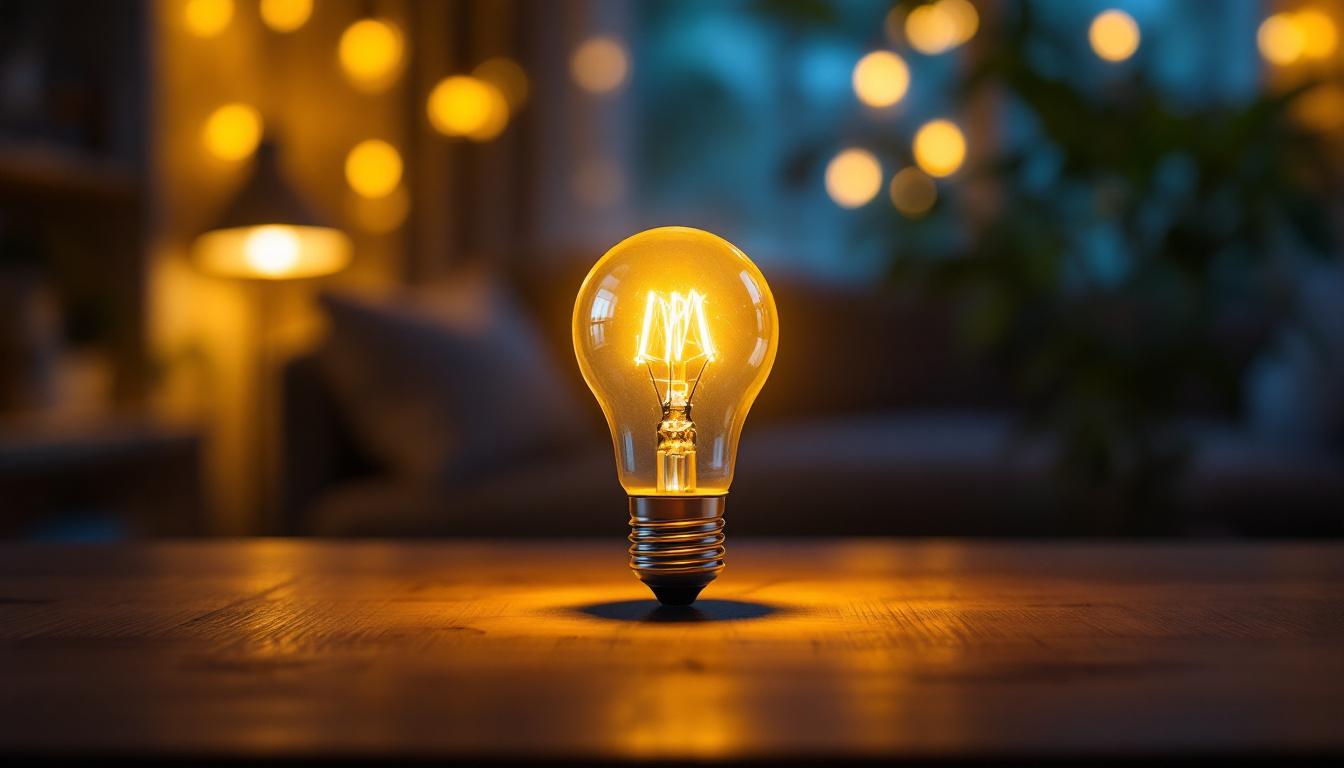 A photograph of a well-lit indoor setting featuring a 25 watt type g bulb in use