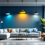 A photograph of a stylish interior space showcasing a variety of canned lighting fixtures alongside alternative lighting options