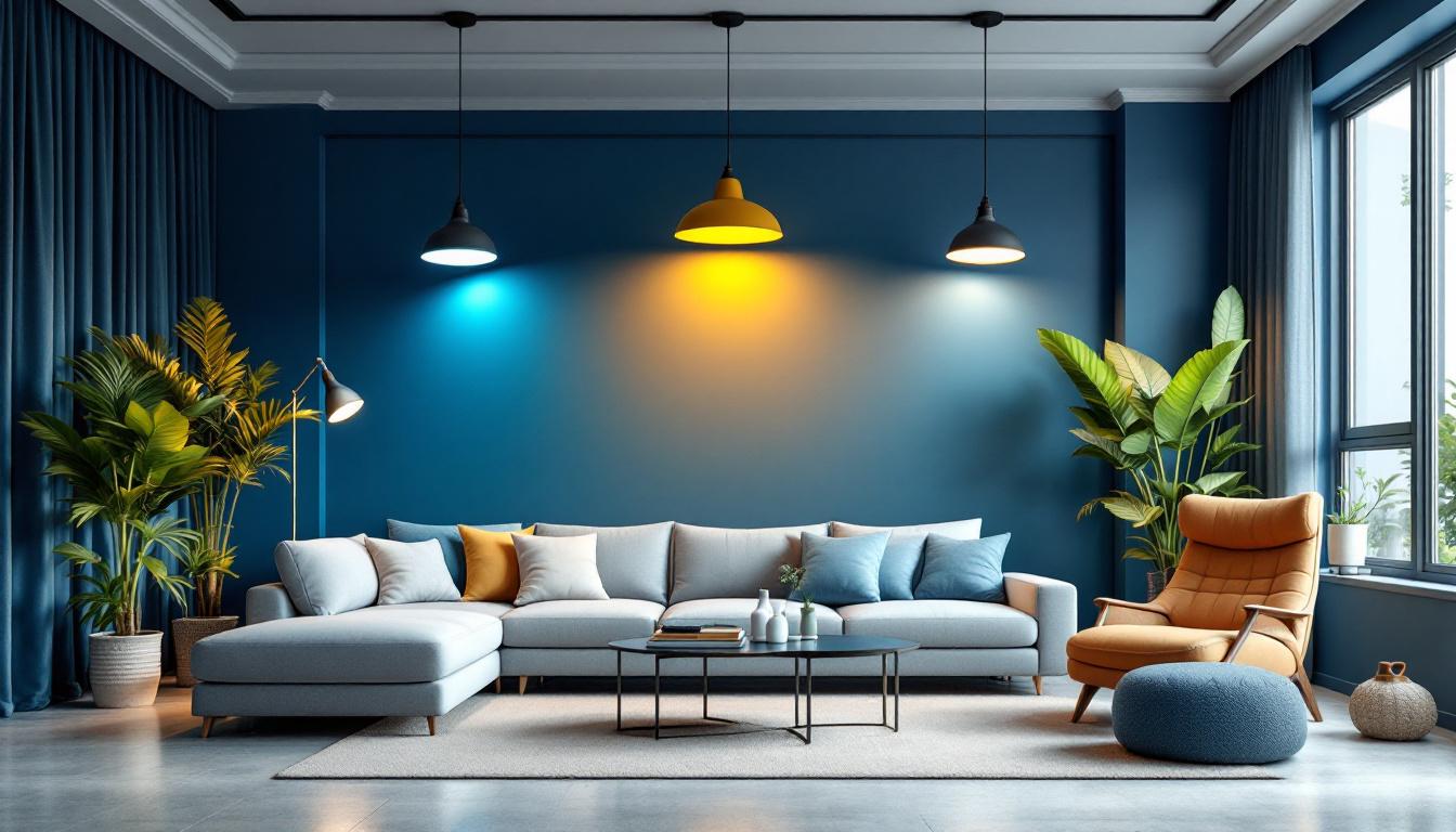 A photograph of a stylish interior space showcasing a variety of canned lighting fixtures alongside alternative lighting options
