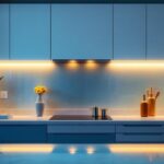 A photograph of a beautifully illuminated kitchen featuring sleek led lights installed under the cabinets