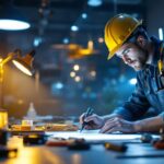 A photograph of a modern lighting contractor at work