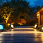 A photograph of a well-lit outdoor space showcasing various led flood lights in action