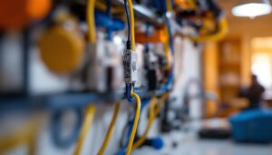 A photograph of a lighting contractor working on a one-way switch installation
